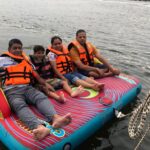 Enjoying Sofa boat ride in Bentota