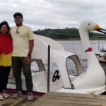 Riding Swan boat at Gregory lake